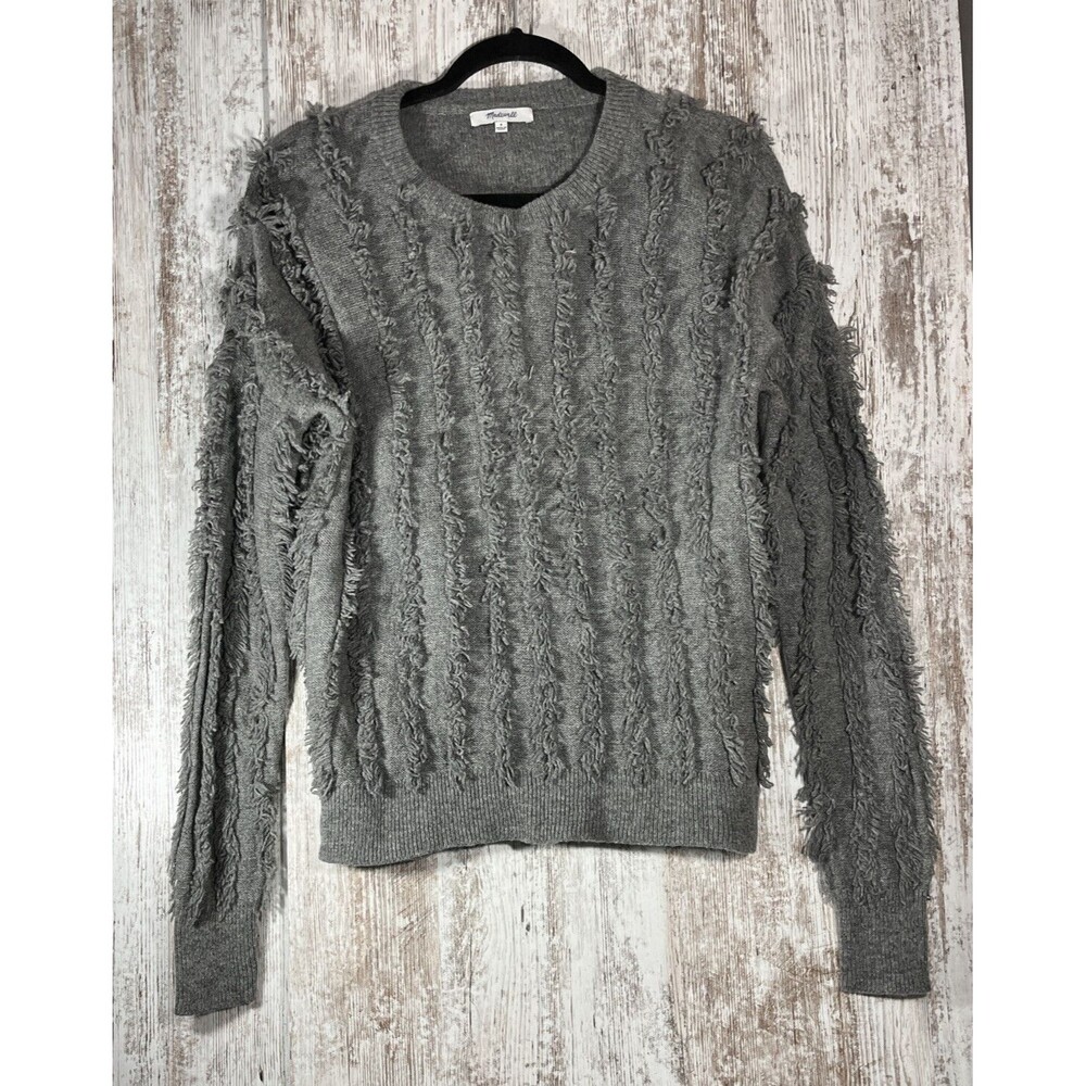 Madewell Fringe-stripe Merino Wool Pullover Sweater Gray Small H4530